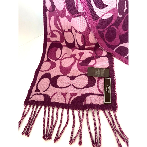 Coach Women' Coach Optic C Scarf Scarves & wraps 100% merion wool purple - Picture 3 of 11